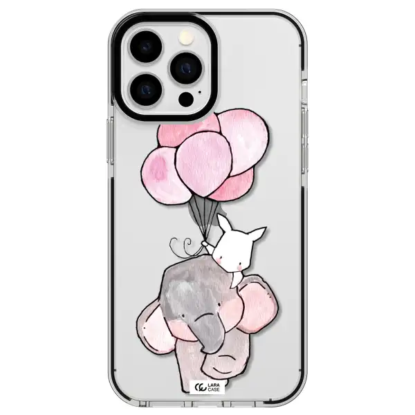 a cartoon elephant and donkey holding balloons Apple iPhone 13 Pro Max impact black border Case