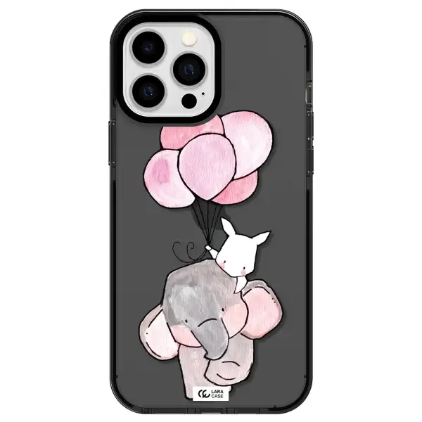 a cartoon elephant and donkey holding balloons Apple iPhone 13 Pro Max impact Smoke Black Case