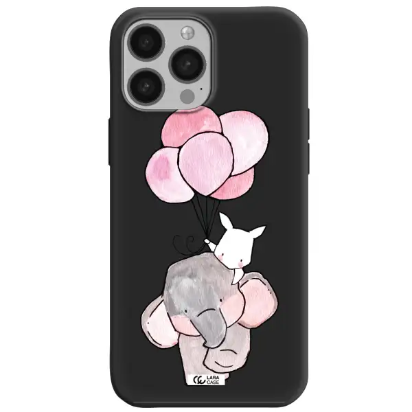 a cartoon elephant and donkey holding balloons Apple iPhone 13 Pro Max Silicone black Case