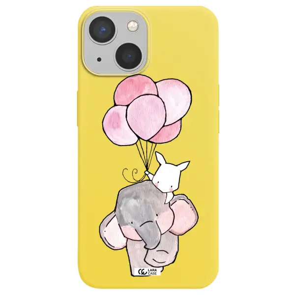 a cartoon elephant and donkey holding balloons Apple iPhone 13 Silicone canary yellow Case