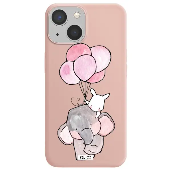 a cartoon elephant and donkey holding balloons Apple iPhone 13 Silicone pastel pink Case