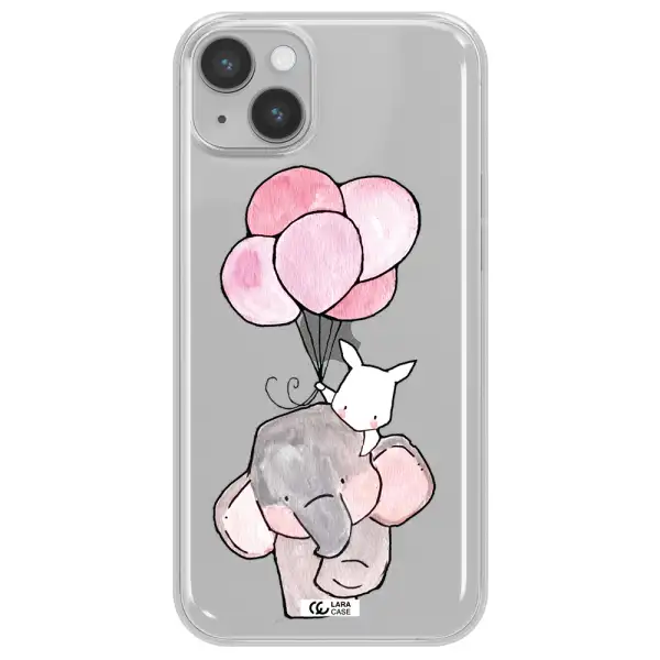 a cartoon elephant and donkey holding balloons Apple iPhone 14 plus Clear TPU Case
