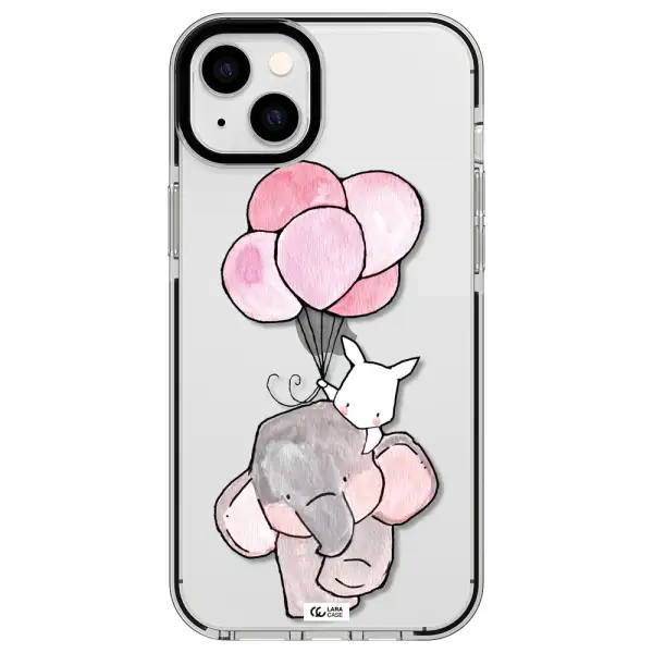 a cartoon elephant and donkey holding balloons Apple iPhone 14 plus impact black border Case