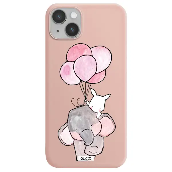 a cartoon elephant and donkey holding balloons Apple iPhone 14 plus Silicone pastel pink Case