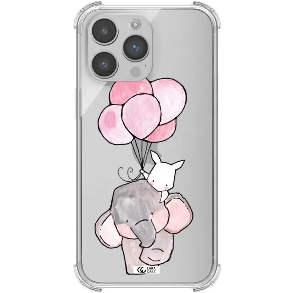 a cartoon elephant and donkey holding balloons Apple iPhone 14 pro Clear PC Case