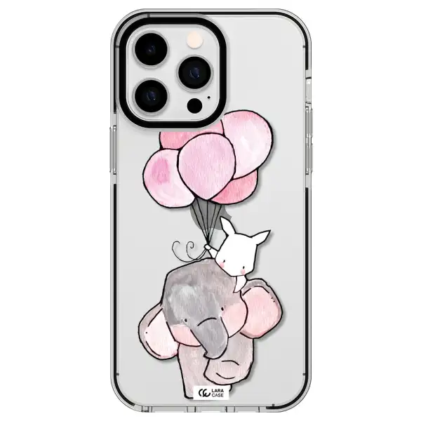 a cartoon elephant and donkey holding balloons Apple iPhone 14 pro max impact black border Case