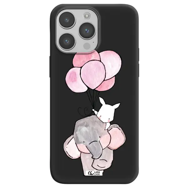 a cartoon elephant and donkey holding balloons Apple iPhone 14 pro max Silicone black Case