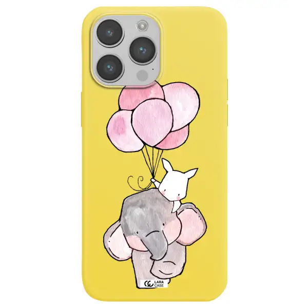 a cartoon elephant and donkey holding balloons Apple iPhone 14 pro max Silicone canary yellow Case