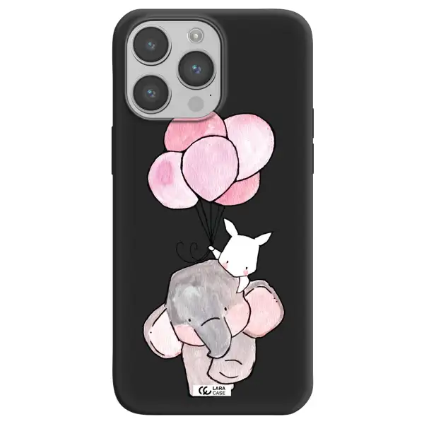 a cartoon elephant and donkey holding balloons Apple iPhone 14 pro Silicone black Case