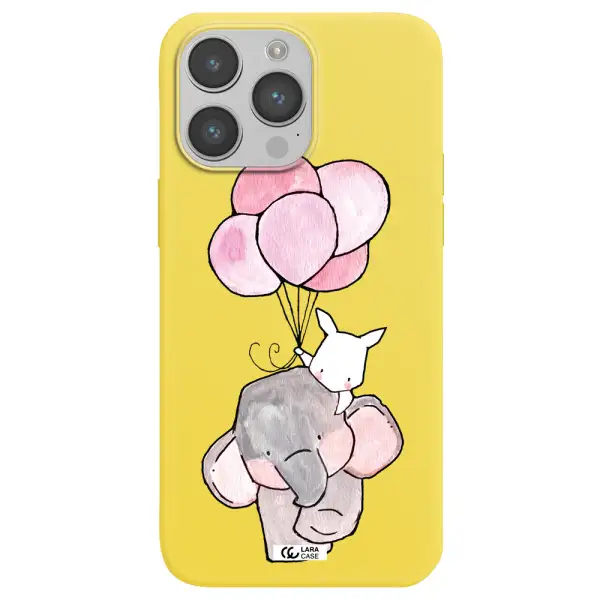 a cartoon elephant and donkey holding balloons Apple iPhone 14 pro Silicone canary yellow Case
