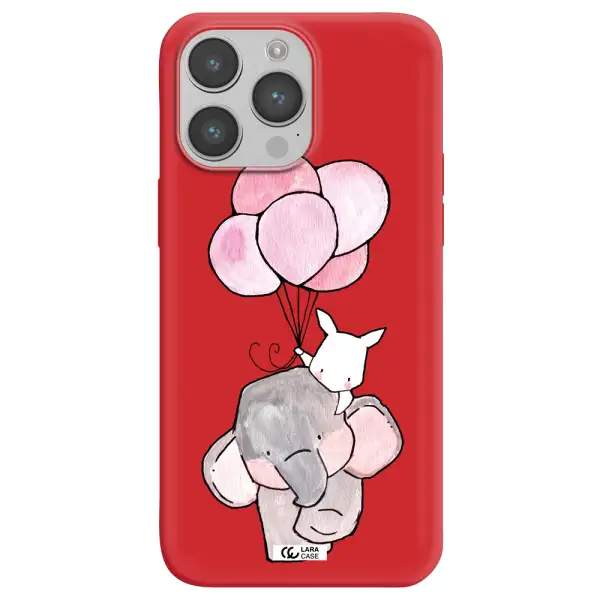 a cartoon elephant and donkey holding balloons Apple iPhone 14 pro Silicone Imperial Red Case