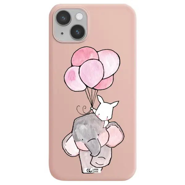 a cartoon elephant and donkey holding balloons Apple iPhone 14 Silicone pastel pink Case
