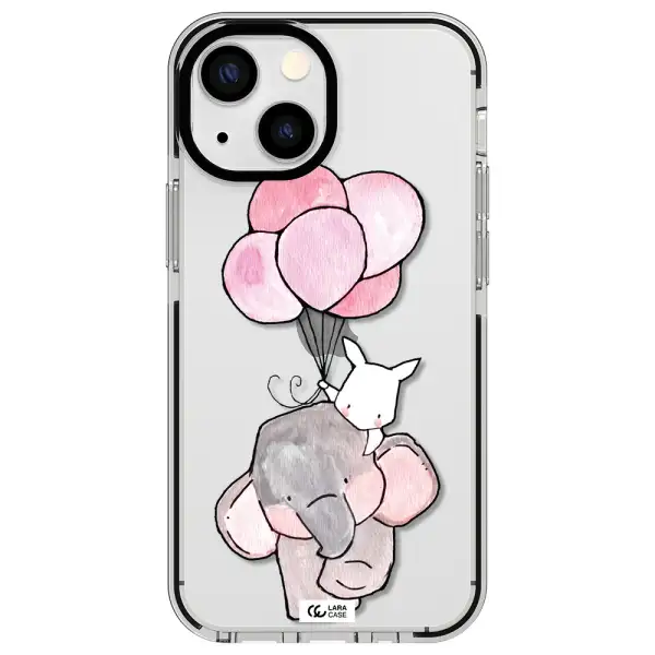 a cartoon elephant and donkey holding balloons Apple iPhone 15 impact black border Case