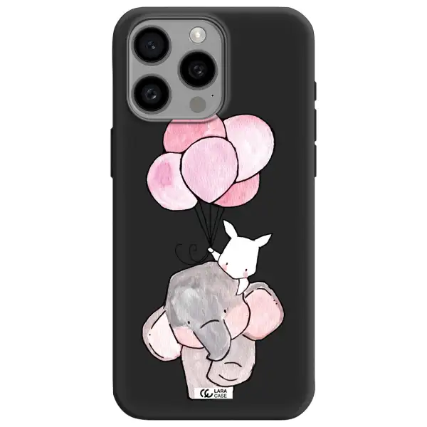 a cartoon elephant and donkey holding balloons Apple Iphone 15 Pro max Silicone black Case