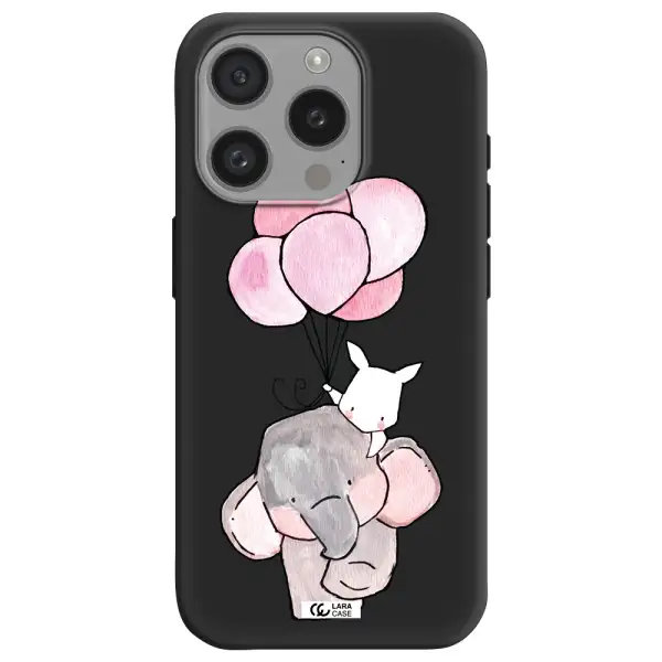A Cartoon Elephant And Donkey Holding Balloons Apple Iphone 15 Pro Silicone Black Case
