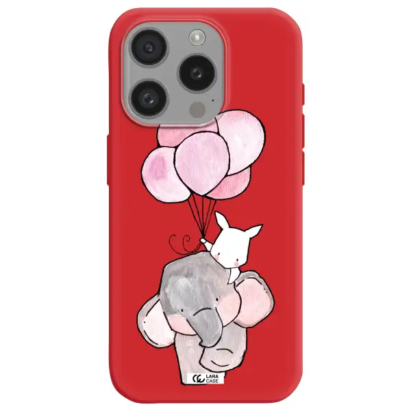A Cartoon Elephant And Donkey Holding Balloons Apple Iphone 15 Pro Silicone Imperial Red Case