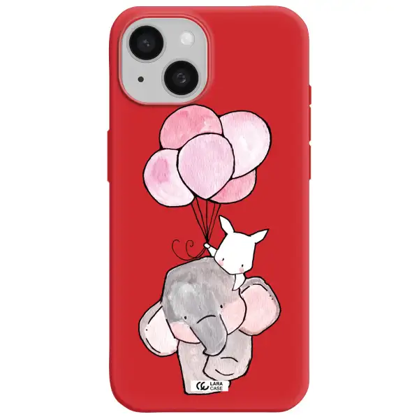A Cartoon Elephant And Donkey Holding Balloons Apple Iphone 15 Silicone Imperial Red Case