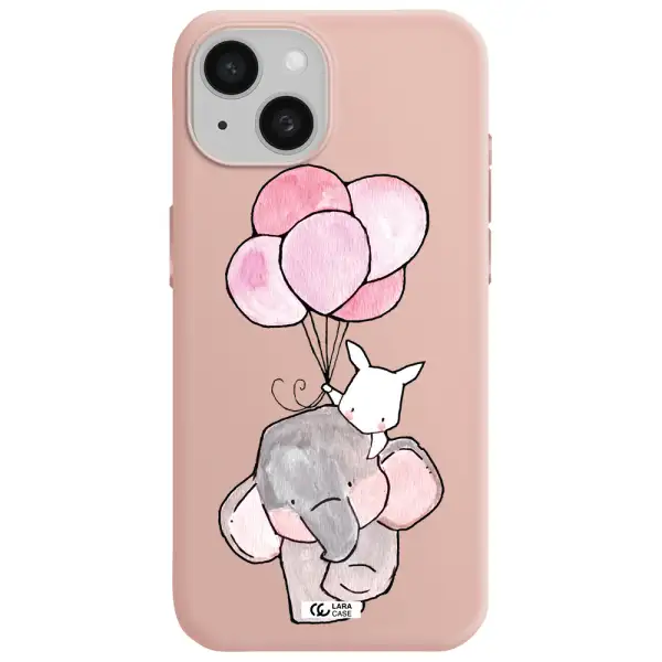 A Cartoon Elephant And Donkey Holding Balloons Apple Iphone 15 Silicone Pastel Pink Case