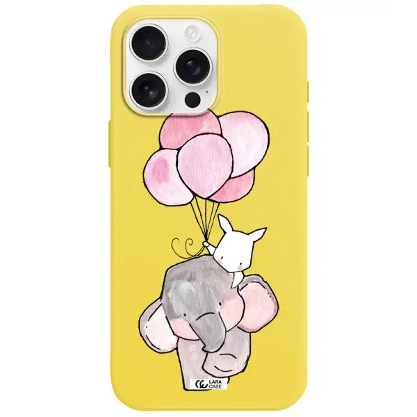 A Cartoon Elephant And Donkey Holding Balloons Apple Iphone 16 Pro Max Silicone Canary Yellow Case