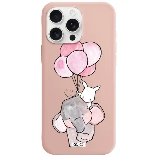 A Cartoon Elephant And Donkey Holding Balloons Apple Iphone 16 Pro Max Silicone Pastel Pink Case