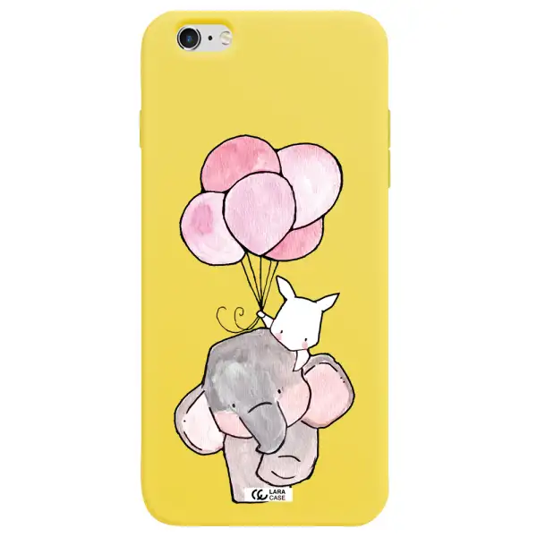 a cartoon elephant and donkey holding balloons Apple iPhone 6 plus Silicone canary yellow Case
