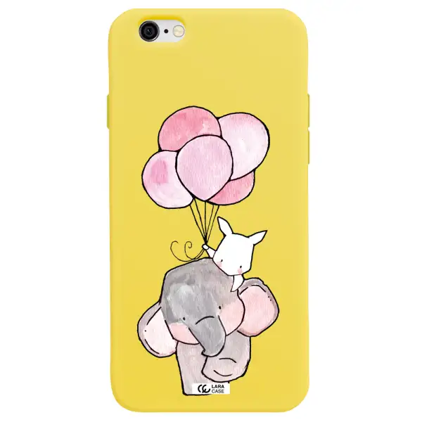 a cartoon elephant and donkey holding balloons Apple iPhone 6 Silicone canary yellow Case