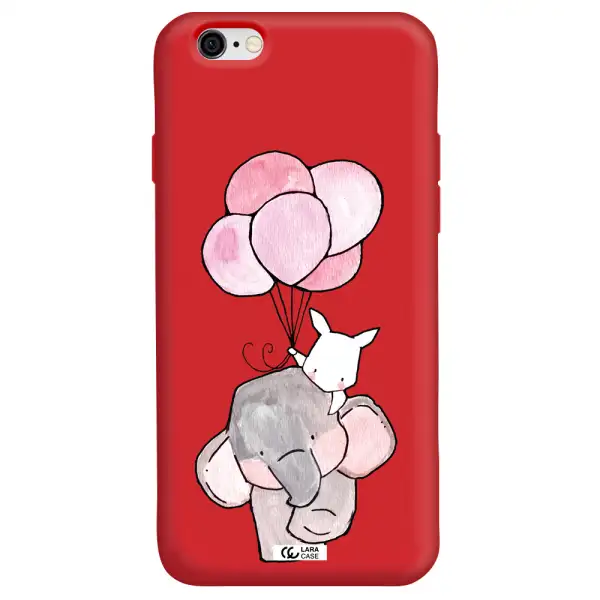 a cartoon elephant and donkey holding balloons Apple iPhone 6 Silicone Imperial Red Case
