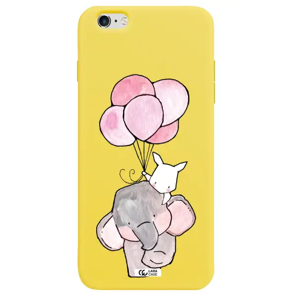 a cartoon elephant and donkey holding balloons Apple iPhone 6S Silicone canary yellow Case