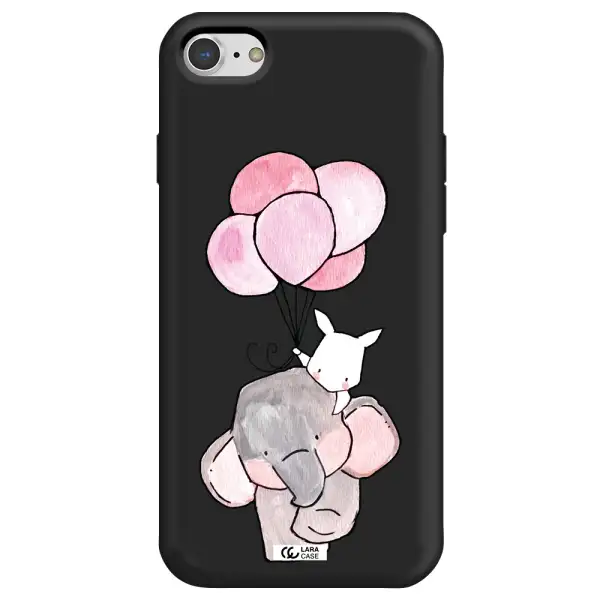 a cartoon elephant and donkey holding balloons Apple iPhone 7 Silicone black Case