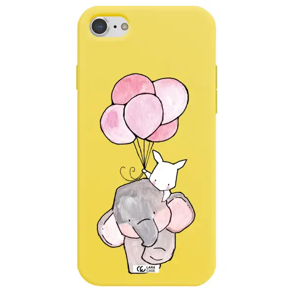a cartoon elephant and donkey holding balloons Apple iPhone 7 Silicone canary yellow Case
