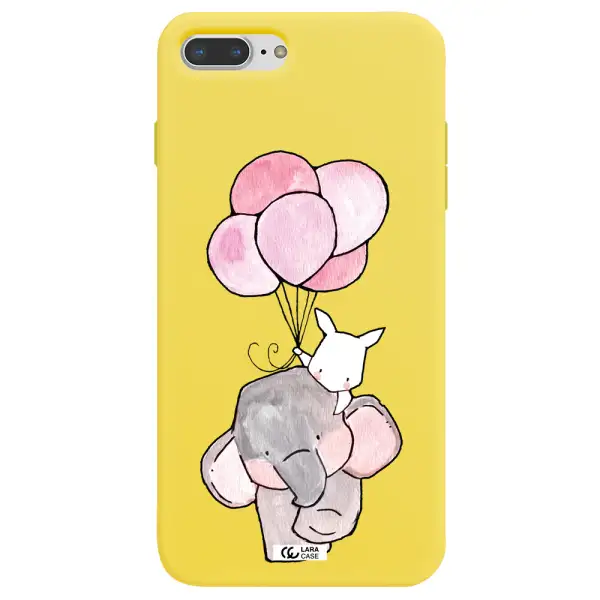 a cartoon elephant and donkey holding balloons Apple iPhone 8 plus Silicone canary yellow Case