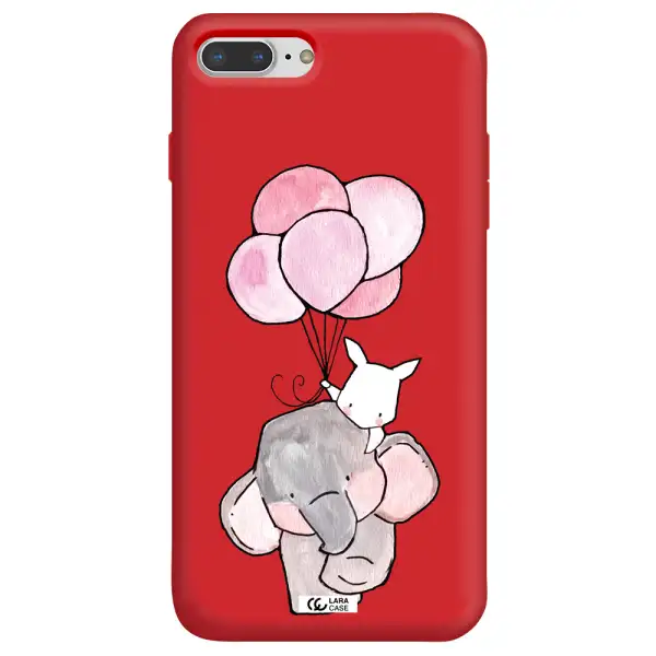 a cartoon elephant and donkey holding balloons Apple iPhone 8 plus Silicone Imperial Red Case