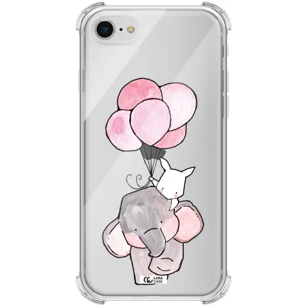 a cartoon elephant and donkey holding balloons Apple iPhone se 2020 Clear PC Case