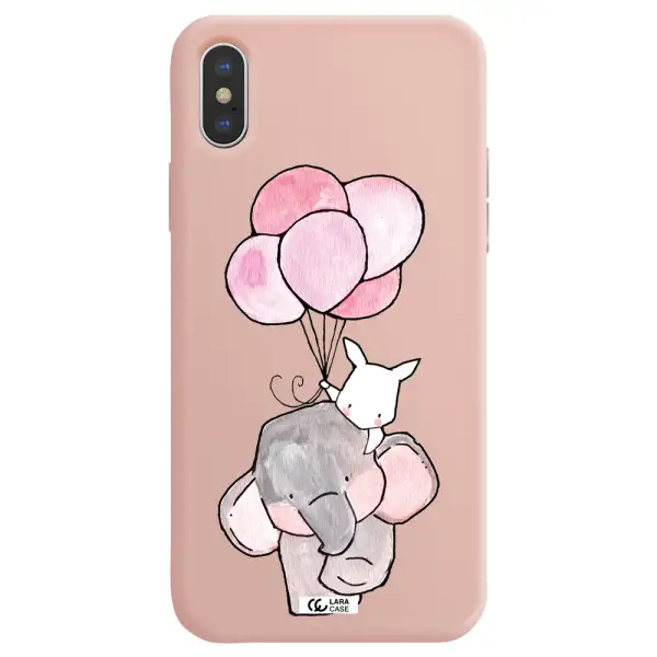 a cartoon elephant and donkey holding balloons Apple iPhone X Silicone pastel pink Case