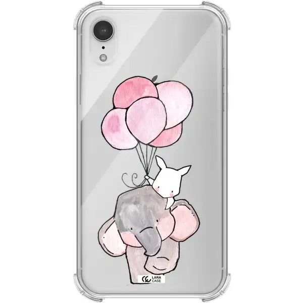 a cartoon elephant and donkey holding balloons Apple iPhone XR Clear PC Case