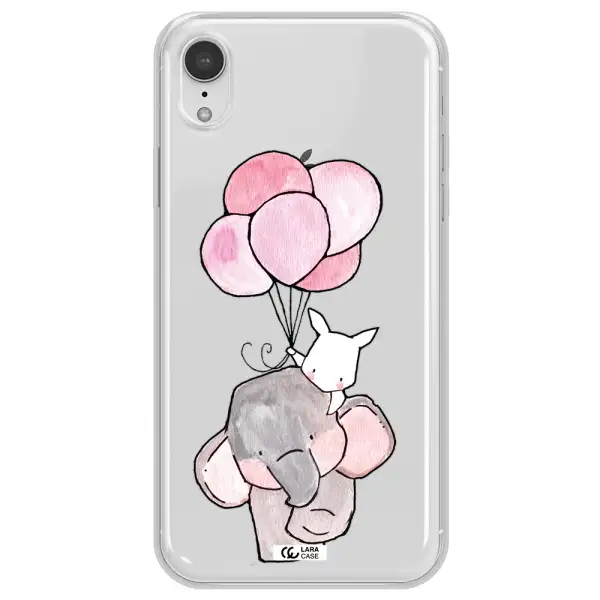 a cartoon elephant and donkey holding balloons Apple iPhone XR Clear TPU Case