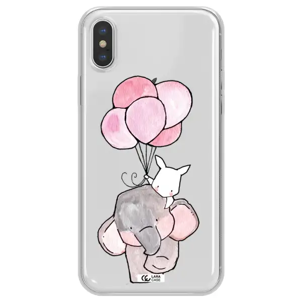 a cartoon elephant and donkey holding balloons Apple iPhone XS Clear TPU Case