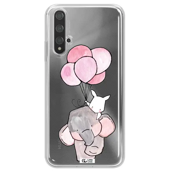 a cartoon elephant and donkey holding balloons Huawei Nova 5t Clear TPU Case
