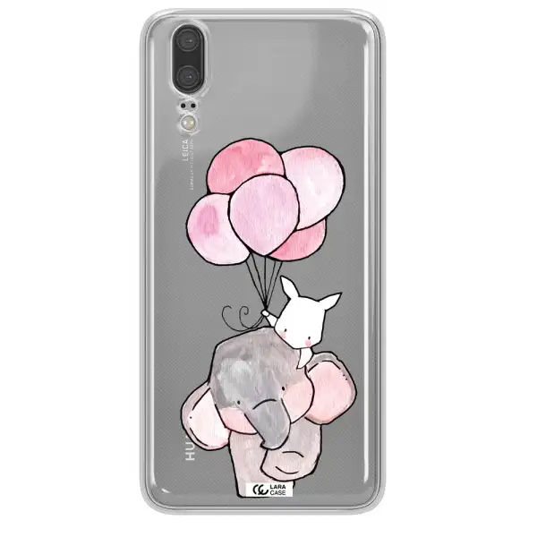 a cartoon elephant and donkey holding balloons Huawei P20 Clear TPU Case