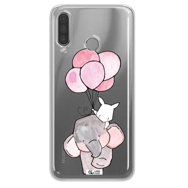 a cartoon elephant and donkey holding balloons Huawei P30 Lite Clear TPU Case