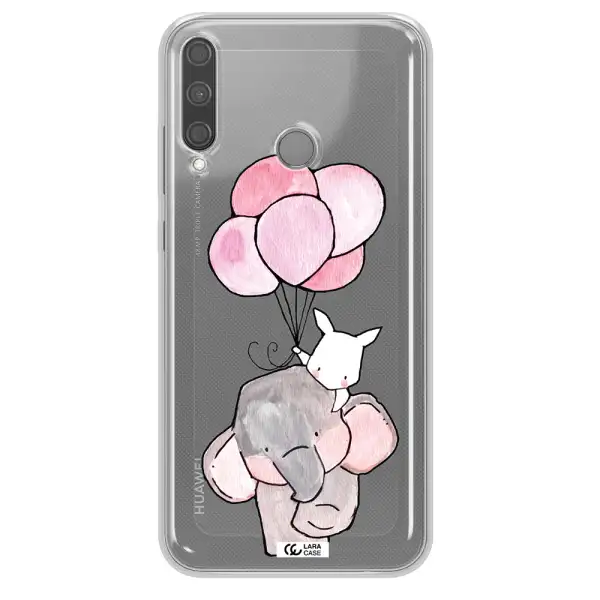 a cartoon elephant and donkey holding balloons Huawei P40 Lite E Clear TPU Case