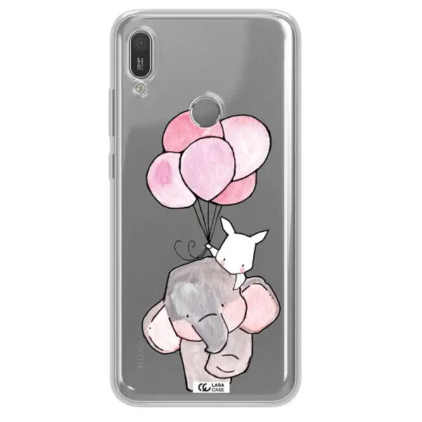 a cartoon elephant and donkey holding balloons Huawei Y6 2019 Clear TPU Case