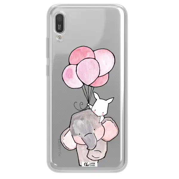 a cartoon elephant and donkey holding balloons Huawei Y6 Pro 2019 Clear TPU Case