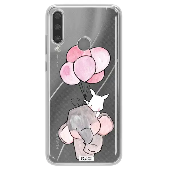 a cartoon elephant and donkey holding balloons Huawei Y6P Clear TPU Case