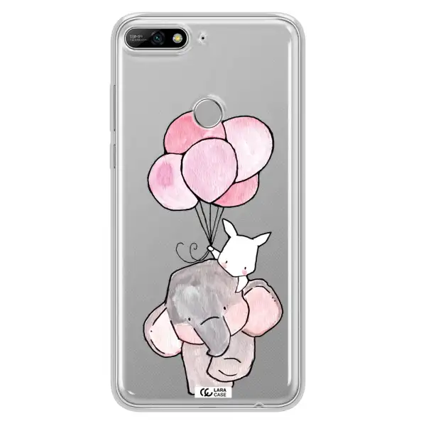 a cartoon elephant and donkey holding balloons Huawei Y7 2018 Clear TPU Case