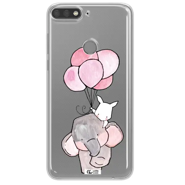 a cartoon elephant and donkey holding balloons Huawei Y7 Prime 2018 Clear TPU Case