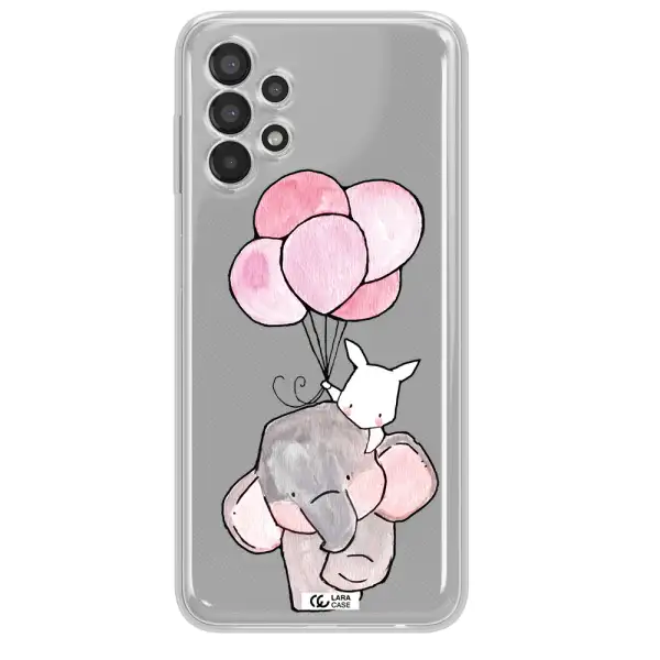 a cartoon elephant and donkey holding balloons Samsung A13 Clear TPU Case