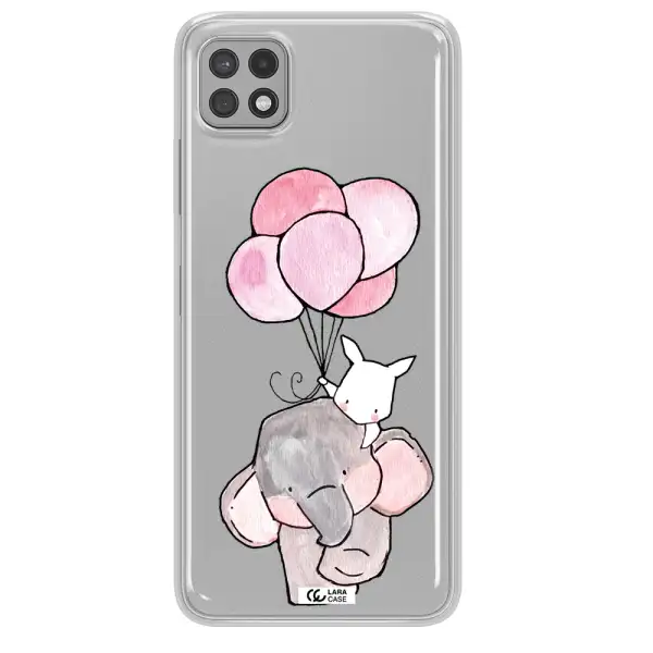 a cartoon elephant and donkey holding balloons Samsung A22 5g Clear TPU Case