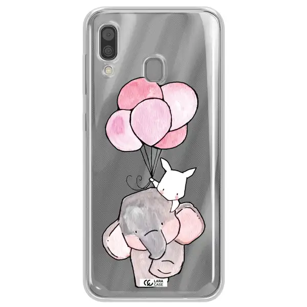 a cartoon elephant and donkey holding balloons Samsung A30 Clear TPU Case