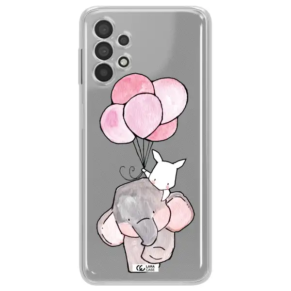 a cartoon elephant and donkey holding balloons Samsung A32 Clear TPU Case